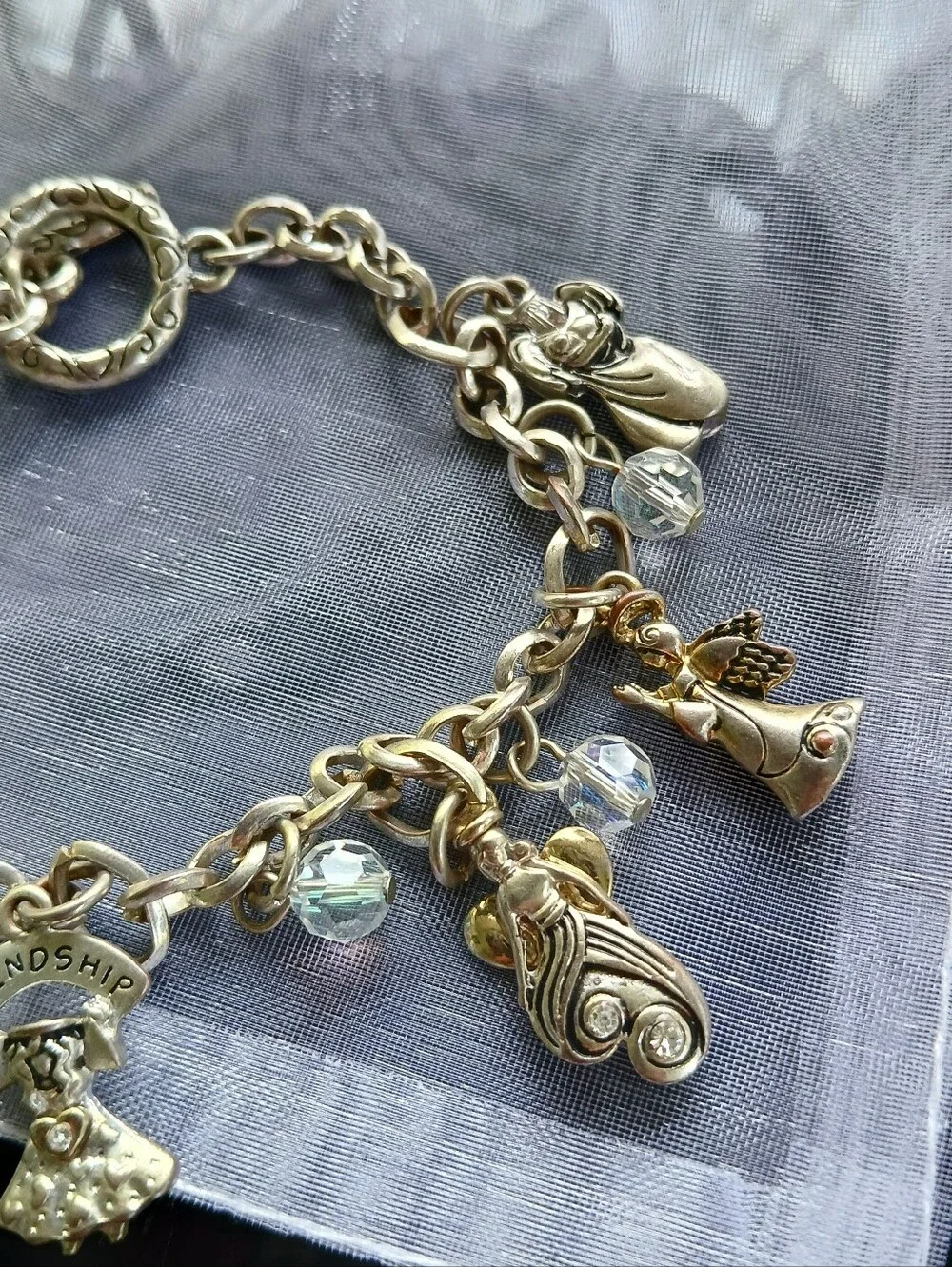 Angels Friendship Charm Bracelet Silvertone Faith Religious Heart Jewelry - Picture 9 of 10